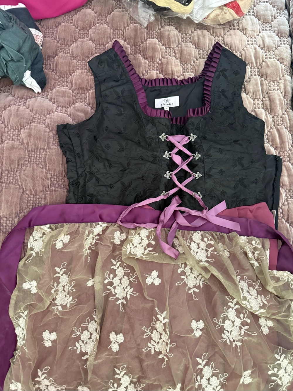 Womens Black and Purple Lace-Up Party Dres